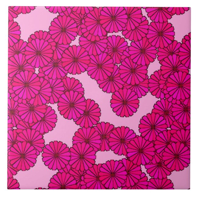 Kunst-Deko-Blumenmuster - Magenta auf Rosa Fliese (Vorderseite)