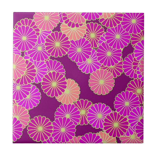 Kunst-Deko-Blumenmuster - Schatten von violettem, Fliese (Vorderseite)