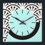 Kunst-Deko-Cutaway (Aqua Schwarzes) Quadratische Wanduhr<br><div class="desc">Konzept Wand-Uhr der im Schnitt basierte auf einer kleinen Vintagen Tabellenuhr, die an einer Flohmarkt gefunden wurde. Der ursprüngliche Künstler u. der Hersteller sind unbekannt. Die ursprüngliche digitale Malerei für diese Uhr nimmt den Blick des ursprünglichen Plastiks mit dem Vorschlag der Tiefe gefangen. Hinter Uhr ist ein japanischer Wandpapierschwarzweiss-entwurf von...</div>