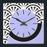 Kunst-Deko-Cutaway (Flieder Schwarzes) Quadratische Wanduhr<br><div class="desc">Konzept Wand-Uhr der im Schnitt basierte auf einer kleinen Vintagen Tabellenuhr, die an einer Flohmarkt gefunden wurde. Der ursprüngliche Künstler u. der Hersteller sind unbekannt. Die ursprüngliche digitale Malerei für diese Uhr nimmt den Blick des ursprünglichen Plastiks mit dem Vorschlag der Tiefe gefangen. Hinter Uhr ist ein japanischer Wandpapierschwarzweiss-entwurf von...</div>