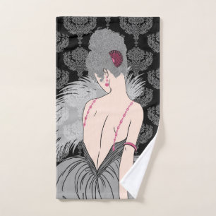 Kunst-Deko-Dame mit Damast - BIANCA: Winter-Grau Handtuch