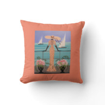 KUNST-DEKO, DAME ON A BOAT, KISSEN