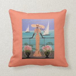 KUNST-DEKO, DAME ON A BOAT, KISSEN