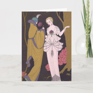 Kunst-Deko-Dame - zwei Damen auf dem Wald Feiertagskarte