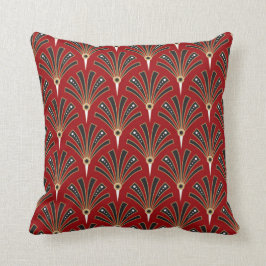Kunst-Deko-Fan-Muster auf Rot 2 Kissen