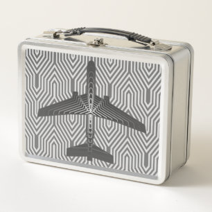 Kunst-Deko-Flugzeug, Graphit und silbernes Grau Metall Lunch Box