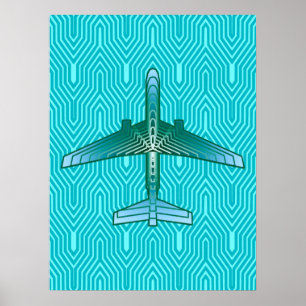 Kunst-Deko-Flugzeug, Türkis, aquamarines und Aqua Poster