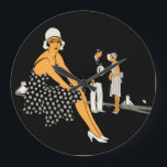 Kunst-Deko-Frau beschuht Polka-Punkt-Schwarzes Große Wanduhr<br><div class="desc">Dieses Bild war ursprünglich Teil einer Anzeige 1930 für weiße Kinderschuhe von Amalgamated Leather Companies,  Inc. heute,  das sie ihre Weise an zu den Produkten perfekt für Zuhause machen,  vom Büro und von der Reise in-between.</div>