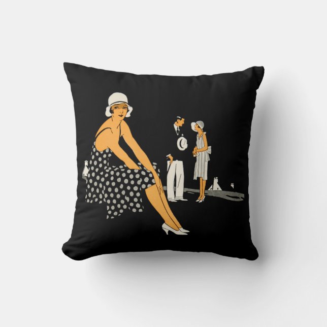 Kunst-Deko-Frau beschuht Polka-Punkt-Schwarzes Kissen (Vorderseite)
