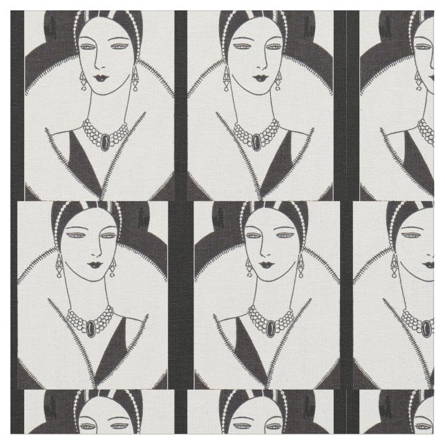 Kunst-Deko-Frauendruck 1928 Stoff (Nahaufnahme)