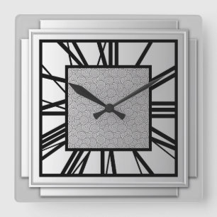 Kunst-Deko, gebürstetes Silber Quadratische Wanduhr