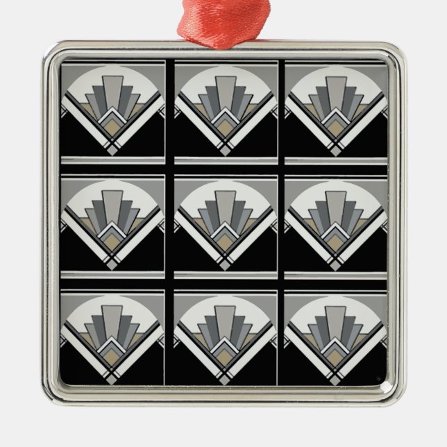 Kunst-Deko geometrisch Silbernes Ornament (Vorne)