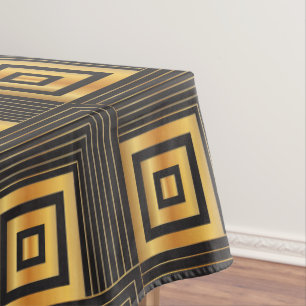 Kunst-Deko-geometrisches Quadratschwarzes u. -gold Tischdecke