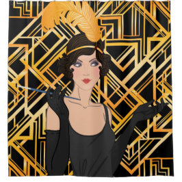 Kunst-Deko, Gold, Schwarzes, 1920, Gatsby, Chic, Duschvorhang