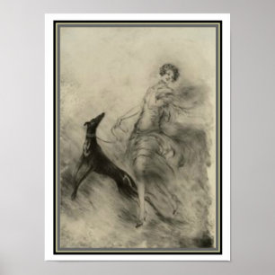 Kunst-Deko "Mädchen mit Hund" durch Louis Icart 12 Poster