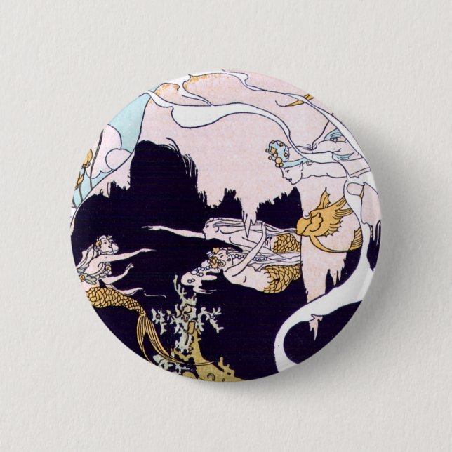 Kunst-Deko-Meerjungfrauen Button (Vorderseite)