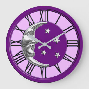 Kunst-Deko-Mond und Sterne - Amethyst Lila u. Große Wanduhr