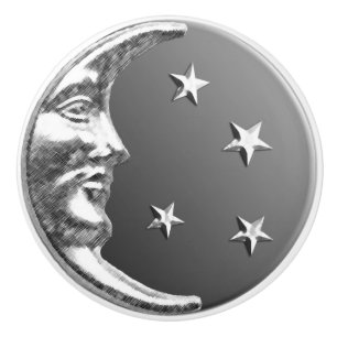 Kunst-Deko-Mond und Sterne - Grau/Grau und Silber Keramikknauf