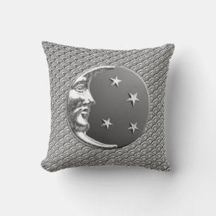 Kunst-Deko-Mond und Sterne - Grau/Grau und Silber Kissen