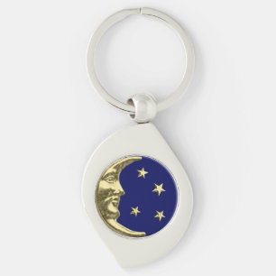 Kunst-Deko-Mond und Sterne - Marine-Blau und Gold Schlüsselanhänger