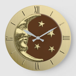 Kunst-Deko-Mond und Sterne - schokoladenbraun u. Große Wanduhr