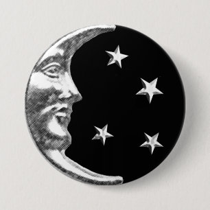 Kunst-Deko-Mond und Sterne - Schwarzes und Silber Button