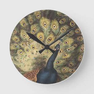 Kunst-Deko-Pfau-Uhr Runde Wanduhr