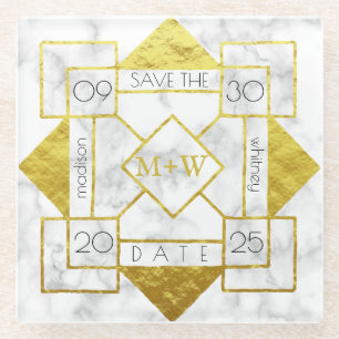 Kunst-Deko-Save the Date weißer Glasuntersetzer