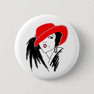 Kunst-Deko-schöner Frauen-Rot-Hut Button