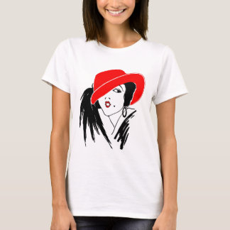 Kunst-Deko-schöner Frauen-Rot-Hut T-Shirt