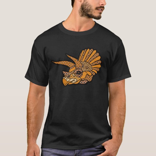 Kunst-Deko Triceratops-Orange T-Shirt (Vorderseite)