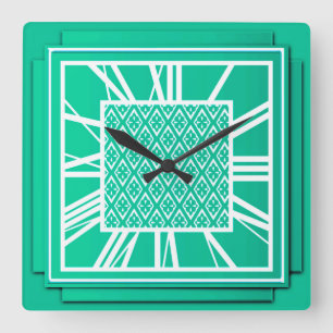 Kunst-Deko, Türkis/Pfau Quadratische Wanduhr