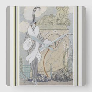 Kunst-Deko-Wand-Uhr Georges Barbier Quadratische Wanduhr