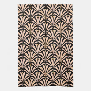 Kunst-Dekofanmuster - Pfirsich auf Schwarzem Küchentuch