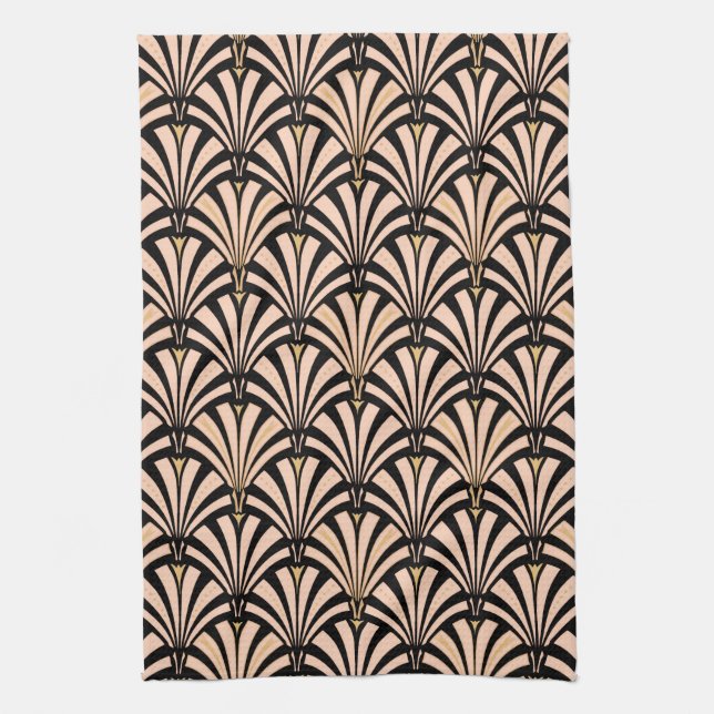 Kunst-Dekofanmuster - Pfirsich auf Schwarzem Küchentuch (Vertikal)