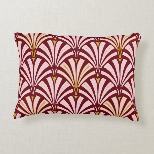 Kunst-Dekofanmuster - Rosa und Burgunder Zierkissen (Rückseite)
