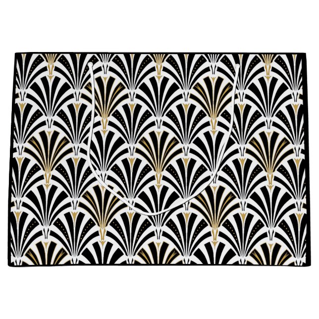 Kunst-Dekofanmuster - Schwarzweiss Große Geschenktüte (Vorderseite)