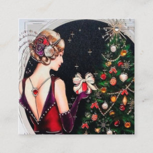 kunst dekor retro vintage Weihnachtsdame Quadratische Visitenkarte