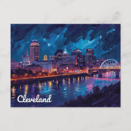Kunst der Cleveland Ohio Nacht am Fluss Postkarte