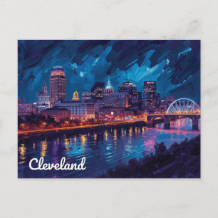 Kunst der Cleveland Ohio Nacht am Fluss Postkarte