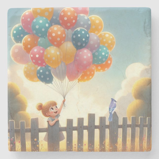 Kunst der Whimsistischen/niedlichen Ballonmädchen Steinuntersetzer (Vorderseite)
