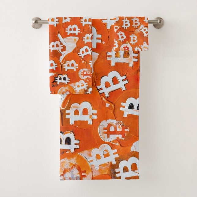 Kunst des Bitcoin (#1) Ölgemälde Badhandtuch Set (Insitu)