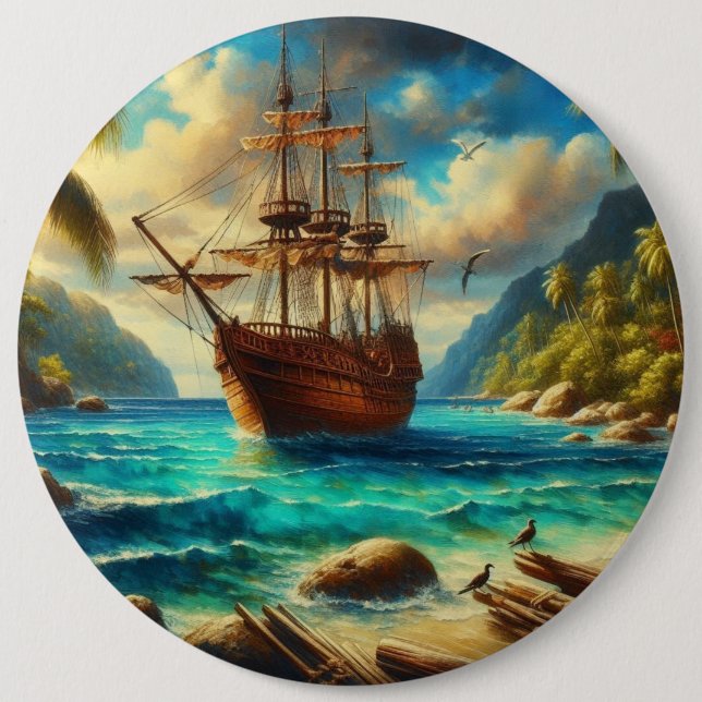 Kunst des karibischen/tropischen Strandschiffes Button (Vorderseite)