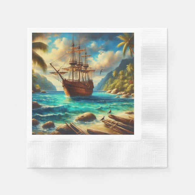 Kunst des karibischen/tropischen Strandschiffes Serviette (Vorderseite)