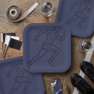 Kunst des kontinuierlichen Linien Sprinter Laufend Pappteller