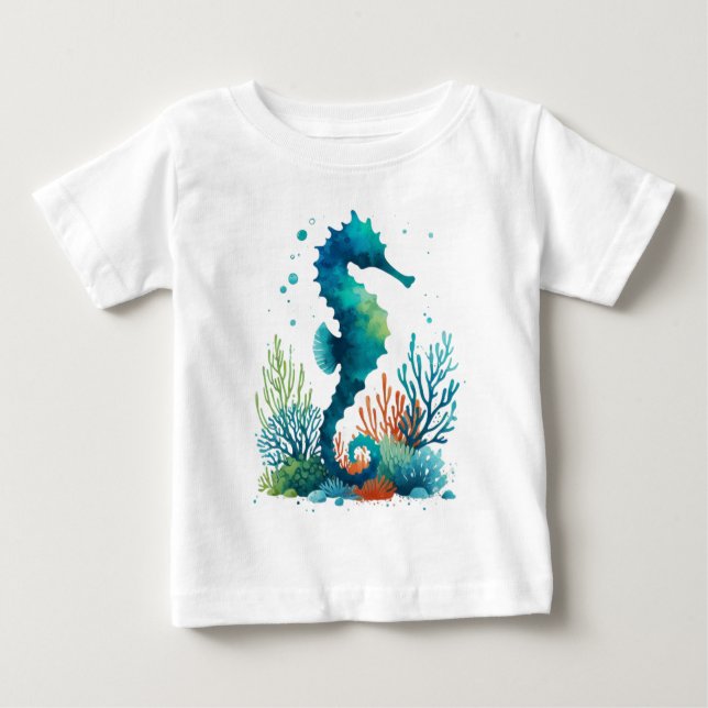 Kunst des nautischen Seepferds/des Strandes/der Kü Baby T-shirt (Vorderseite)