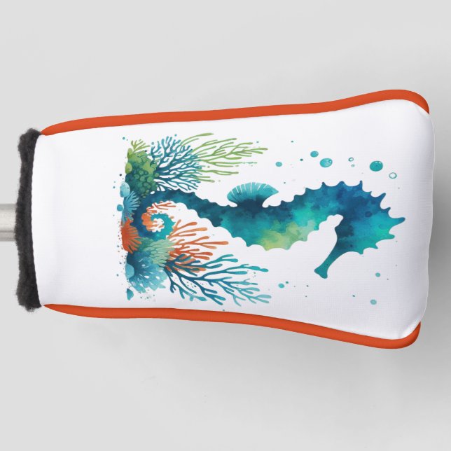 Kunst des nautischen Seepferds/des Strandes/der Kü Golf Headcover (Vorderseite)