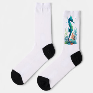 Kunst des nautischen Seepferds/des Strandes/der Kü Socken