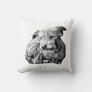 Kunst des rauen Terrier-Mischlings – Schwarz & Wei Kissen