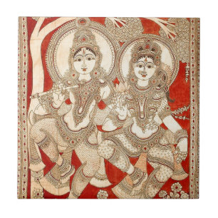KUNST DES TANZEN-RADHA KRISHNA KALAMKARI VON FLIESE